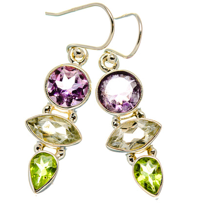 Green Amethyst, Amethyst, Peridot Earrings 1 1/2" (925 Sterling Silver) EARR431732