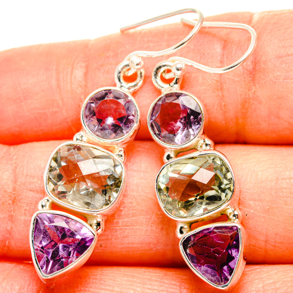 925 sterling silver drop earrings with purple and clear faceted stones, round and teardrop