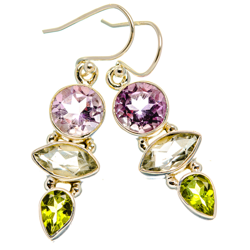 Ana Silver Co Faceted Green Amethyst, Amethyst, Peridot Earrings 1 1/2" (925 Sterling Silver)