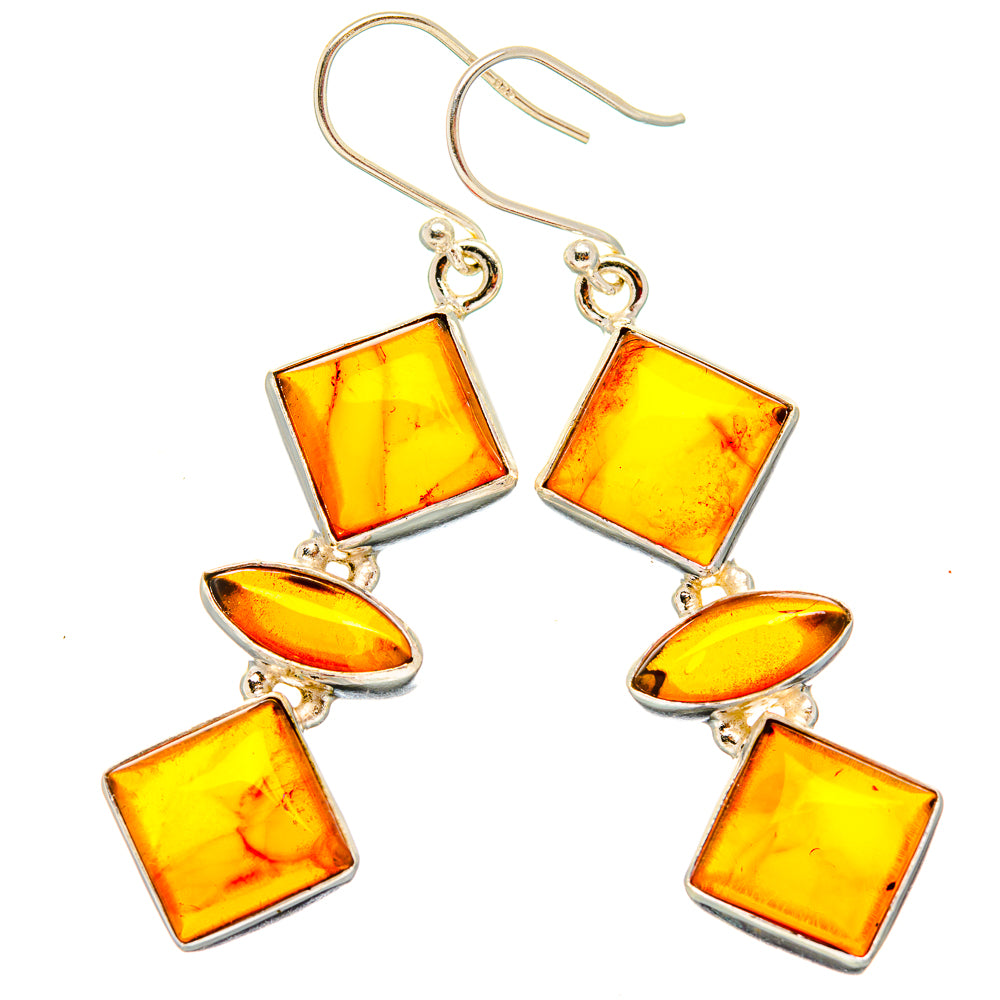 Sterling silver amber drop earrings with four amber stones: square tops and oval dangles