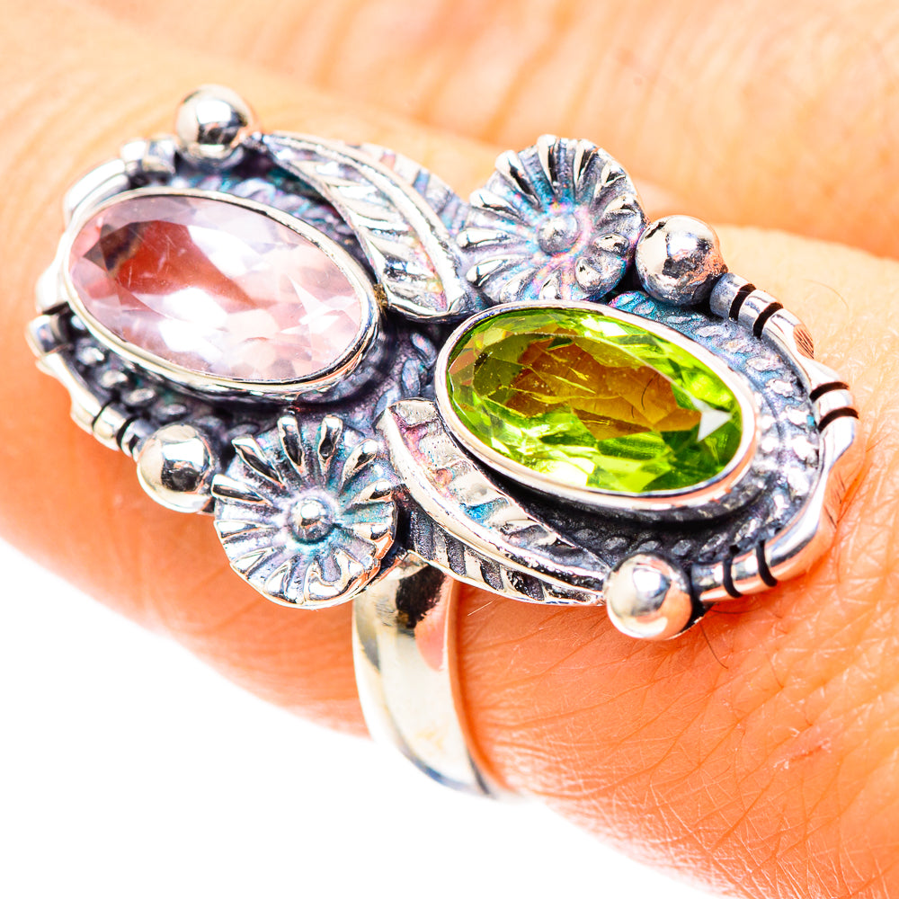 Rose Quartz, Peridot 925 Sterling Silver Ring Size 7 (925 Sterling Silver) RING137397