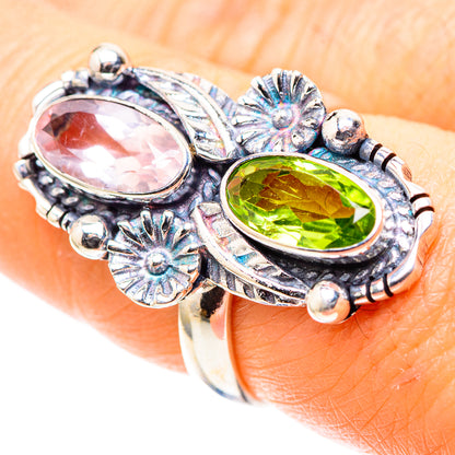 Rose Quartz, Peridot 925 Sterling Silver Ring Size 7 (925 Sterling Silver) RING137397