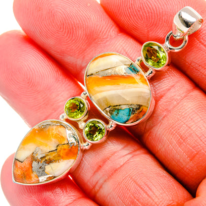 Spiny Oyster Turquoise, Peridot 925 Sterling Silver Pendant 2 1/4" (925 Sterling Silver) PD37686