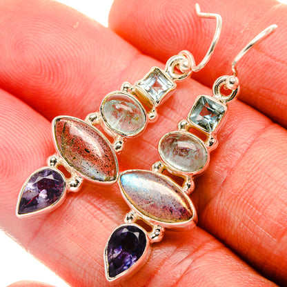 925 sterling silver drop earrings with purple, green, blue oval stones and teardrops