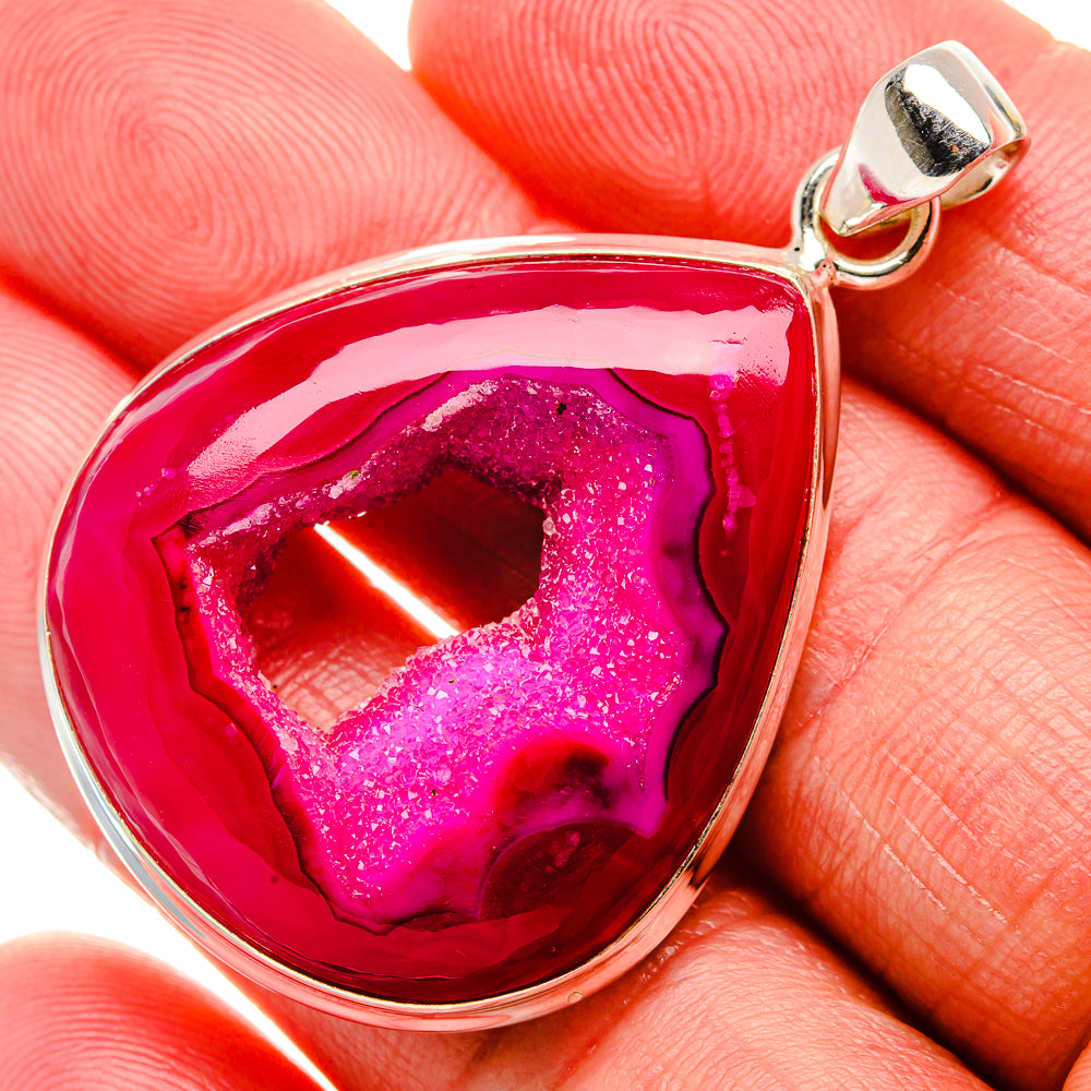 Pink Window Druzy Pendant 1 7/8" (925 Sterling Silver) PD37103