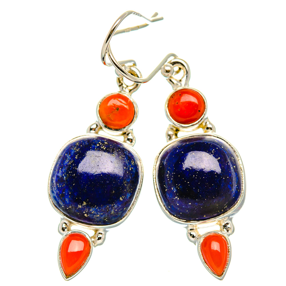 Lapis Lazuli, Red Coral Earrings 1 5/8" (925 Sterling Silver) EARR431853