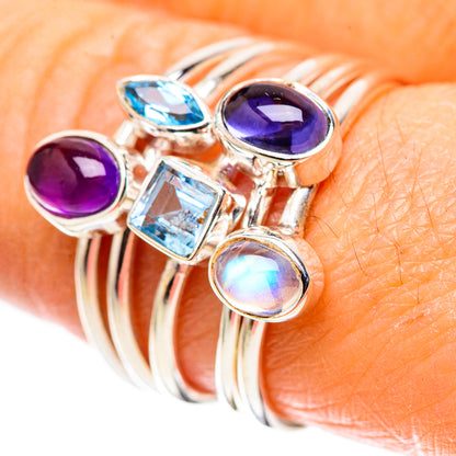 Tanzanite, Amethyst, Blue Topaz, Rainbow Moonstone 925 Sterling Silver Ring Size 7.5 (925 Sterling Silver) RING137708