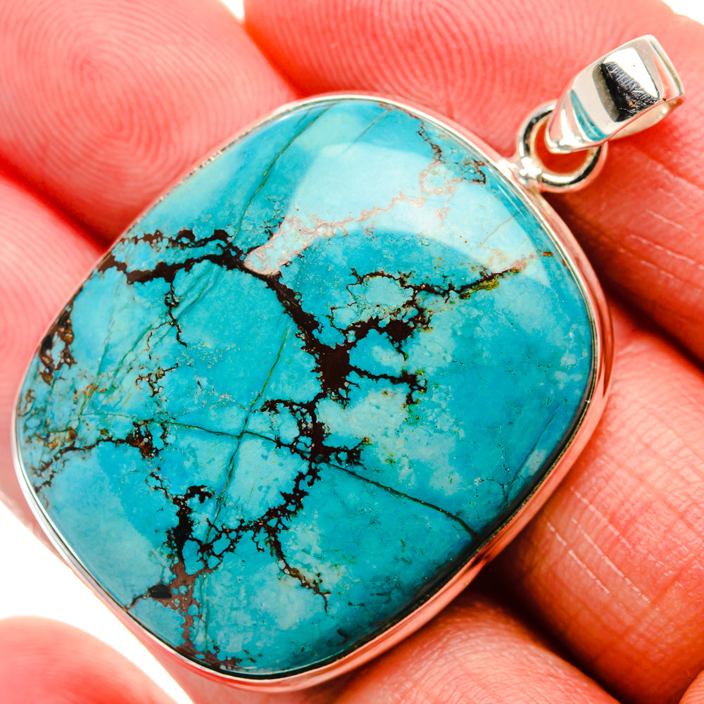 Tibetan Turquoise Pendant 1 7/8" (925 Sterling Silver) PD37100