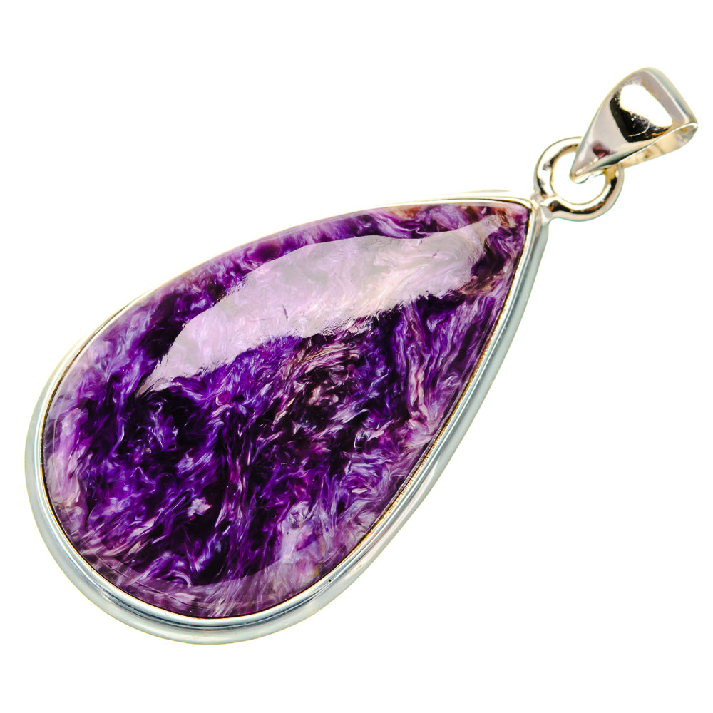 Sterling silver charoite pendant with teardrop purple stone and open bail