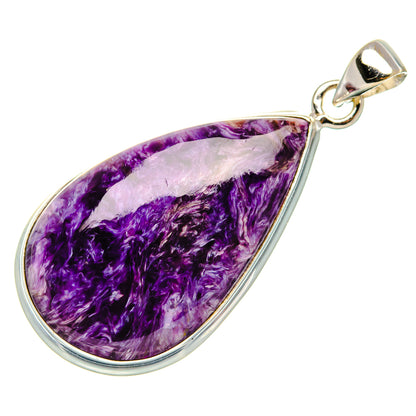 Sterling silver charoite pendant with teardrop purple stone and open bail