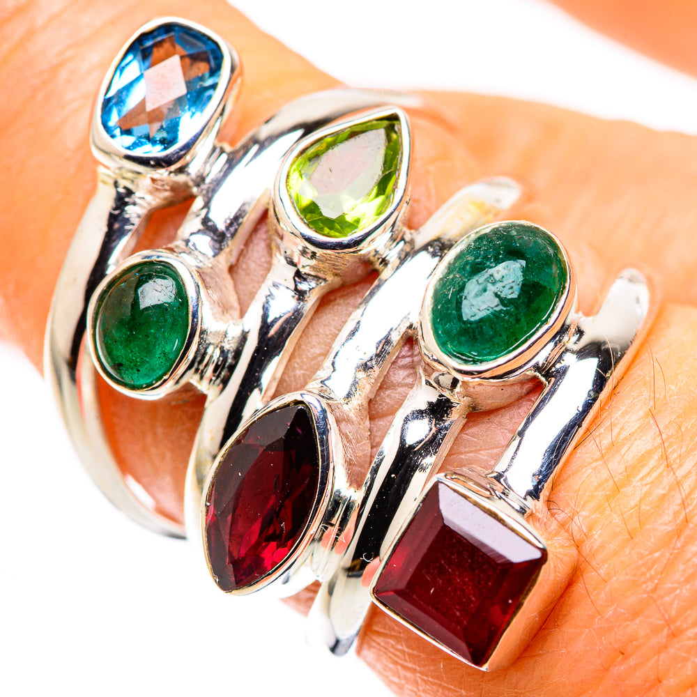 Garnet, Emerald, Peridot, Blue Topaz Ring Size 7.25 (925 Sterling Silver) RING136032