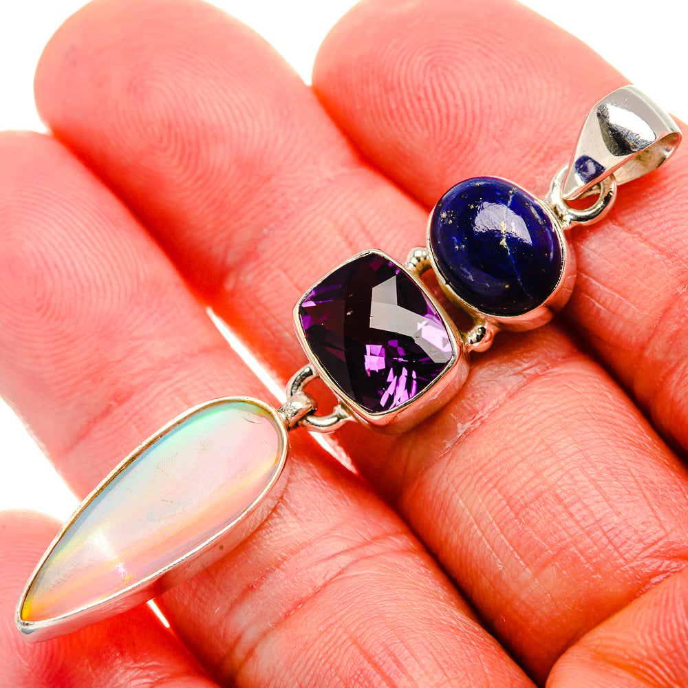 Aura Opal, Amethyst, Lapis Lazuli Pendant 2 3/8" (.925 Sterling Silver)