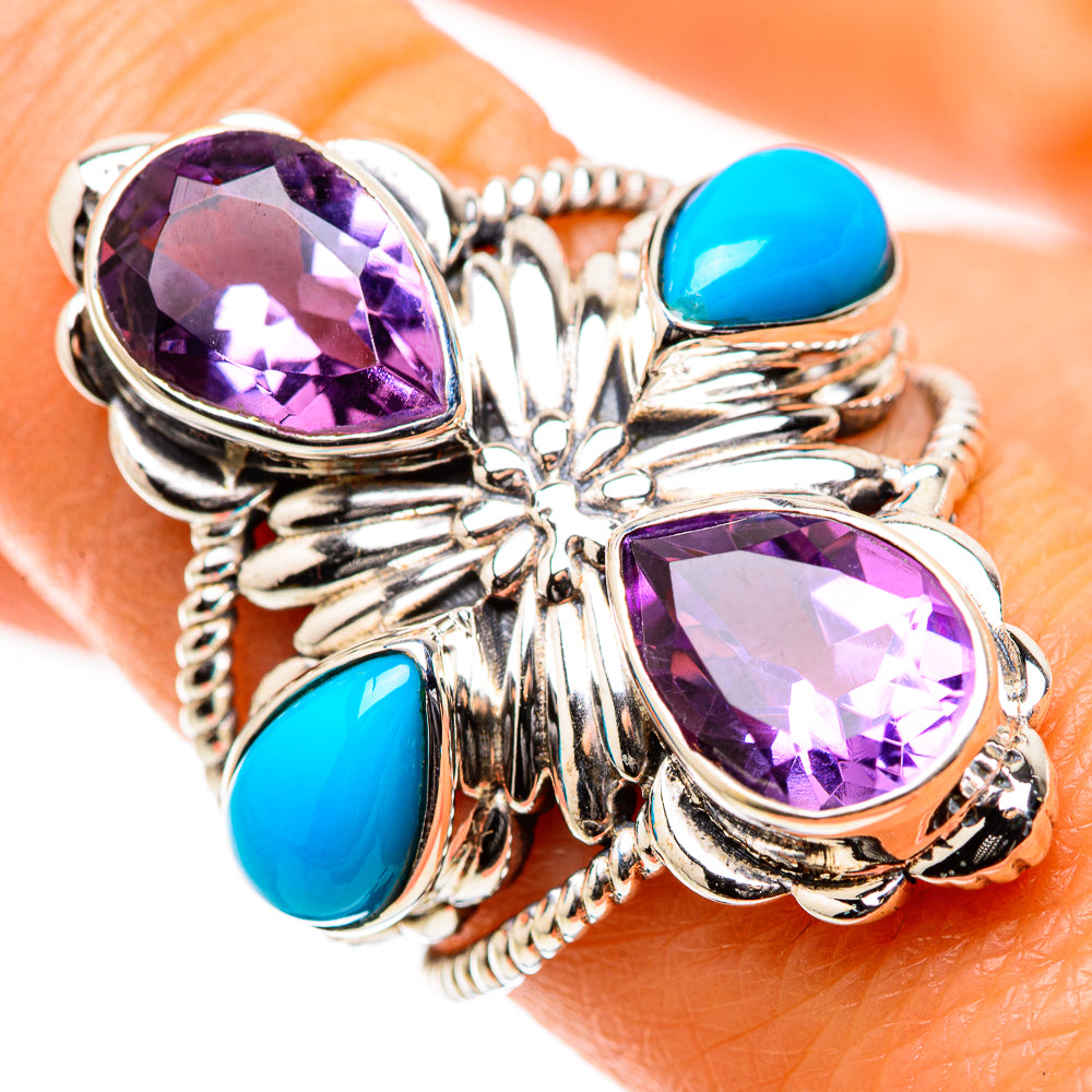 Ana Silver Co Large Faceted Amethyst, Sleeping Beauty Turquoise Ring Size 8.25 (925 Sterling Silver)