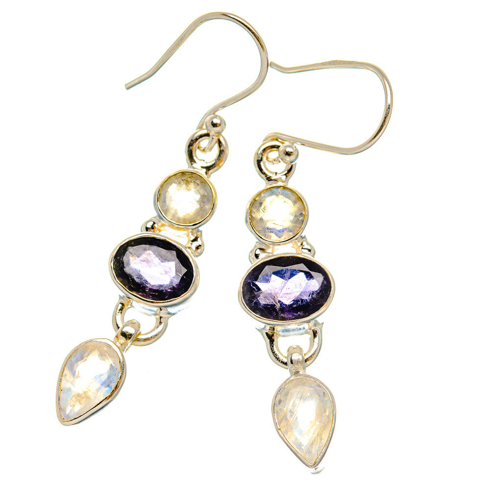 Ana Silver Co Faceted Tanzanite, Rainbow Moonstone Earrings 1 3/4" (925 Sterling Silver)