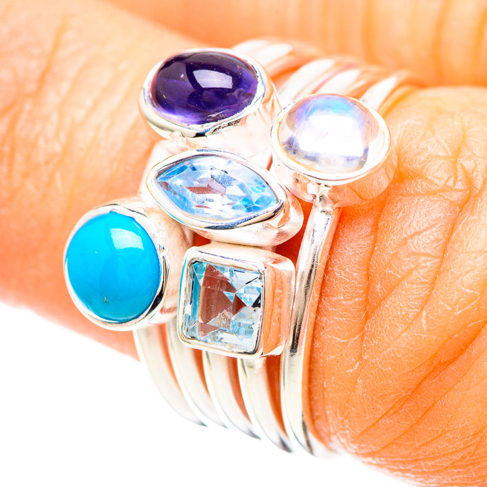 Larimar, Tanzanite, Blue Topaz, Rainbow Moonstone Ring Size 6.25 (925 Sterling Silver) RING136991