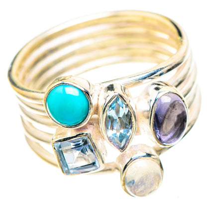 Larimar, Tanzanite, Blue Topaz, Rainbow Moonstone Ring Size 6.75 (925 Sterling Silver) RING137049
