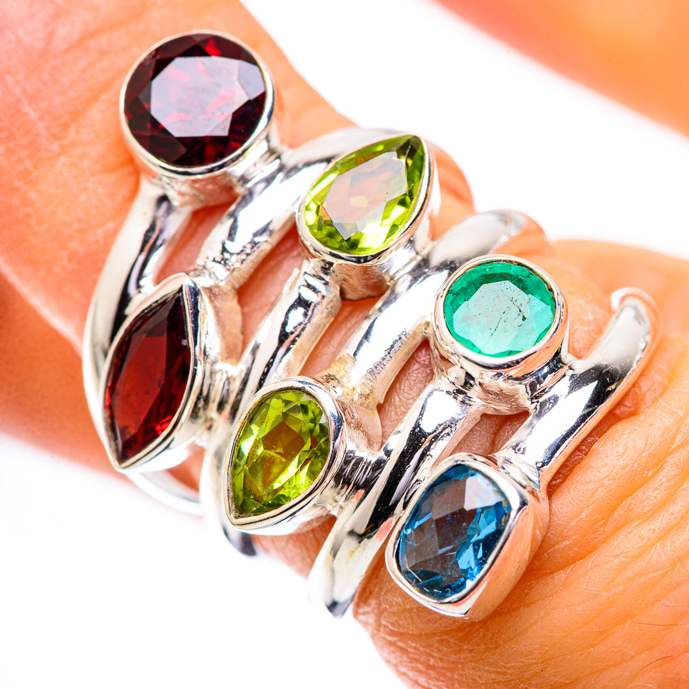 Garnet, Peridot, Blue Topaz, Emerald Ring Size 6.25 (925 Sterling Silver) RING135807