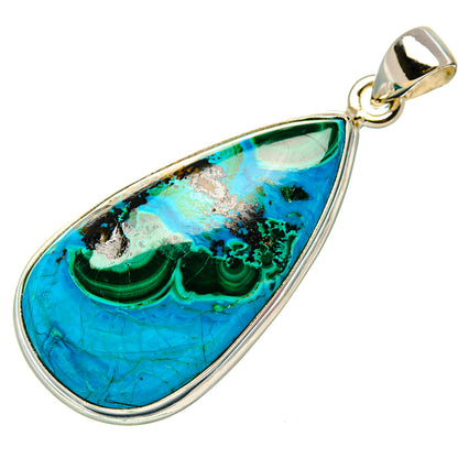 Turquoise and green teardrop pendant with bail, polished 925 sterling silver bezel