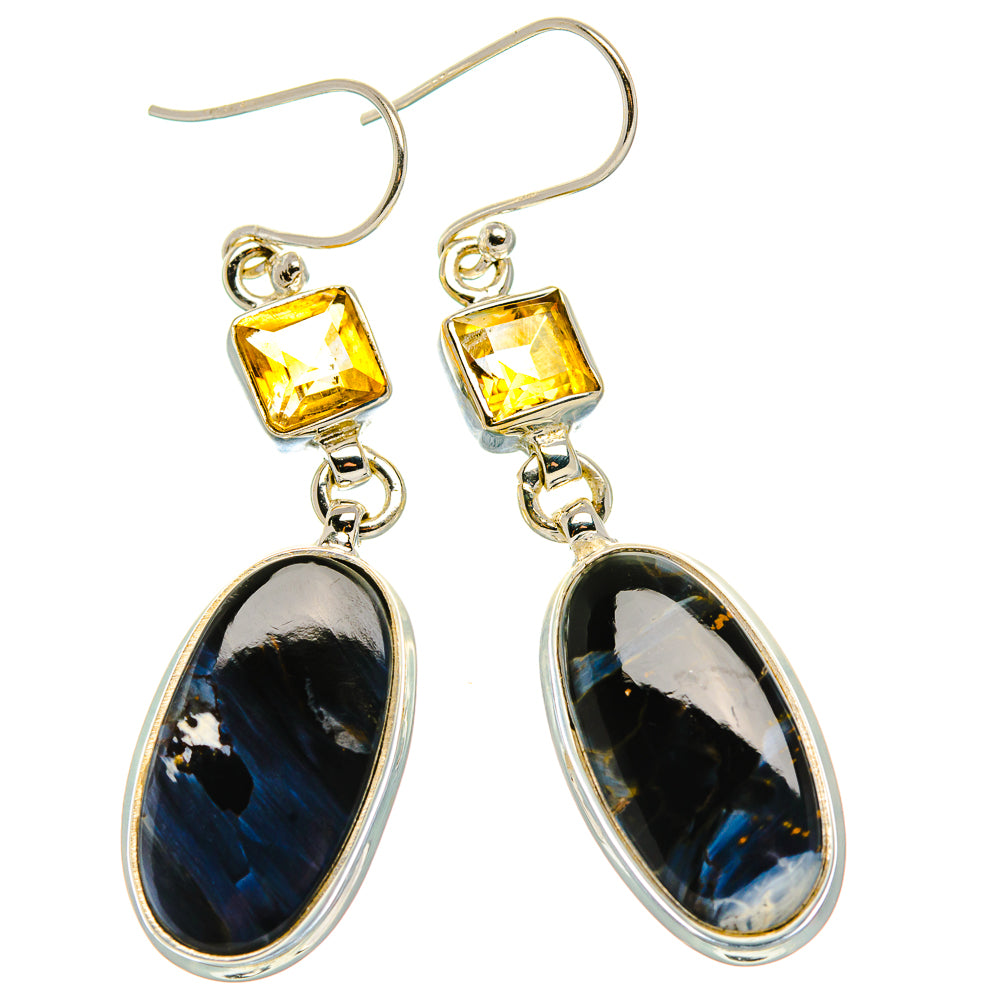Pietersite, Citrine Earrings 2"  (925 Sterling Silver) EARR431672