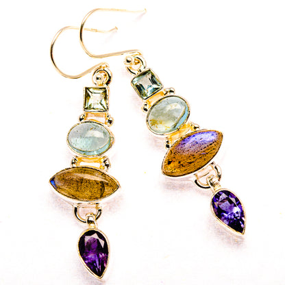 Labradorite, Tanzanite, Aquamarine, Blue Topaz 925 Sterling Silver Earrings 1 7/8" (925 Sterling Silver) EARR431929