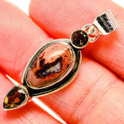 Mexican Fire Opal, Smoky Quartz Pendant 1 1/2" (925 Sterling Silver) PD36791