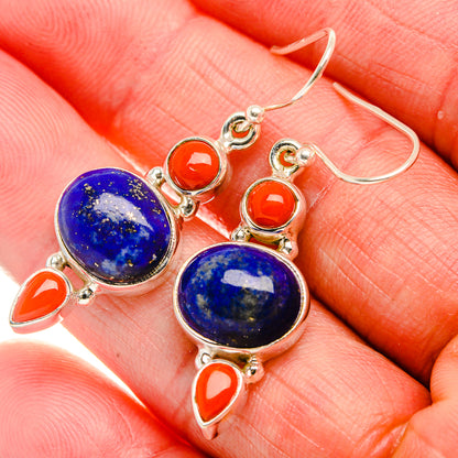 Lapis Lazuli, Red Coral Earrings 1 5/8" (925 Sterling Silver) EARR431892