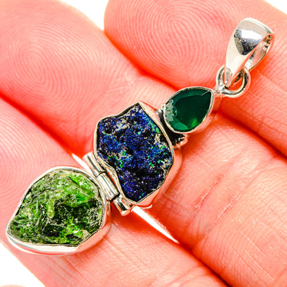 Rough Chrome Diopside, Azurite, Green Onyx Pendant 2" (925 Sterling Silver) PD36762