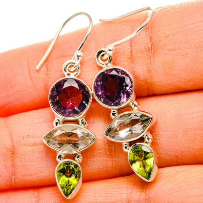 Amethyst, White Quartz, Peridot 925 Sterling Silver Earrings 1 1/2" E431737
