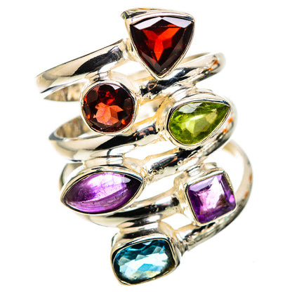 Garnet, Amethyst, Peridot, Blue Topaz Ring Size 6.5 (925 Sterling Silver) RING135651