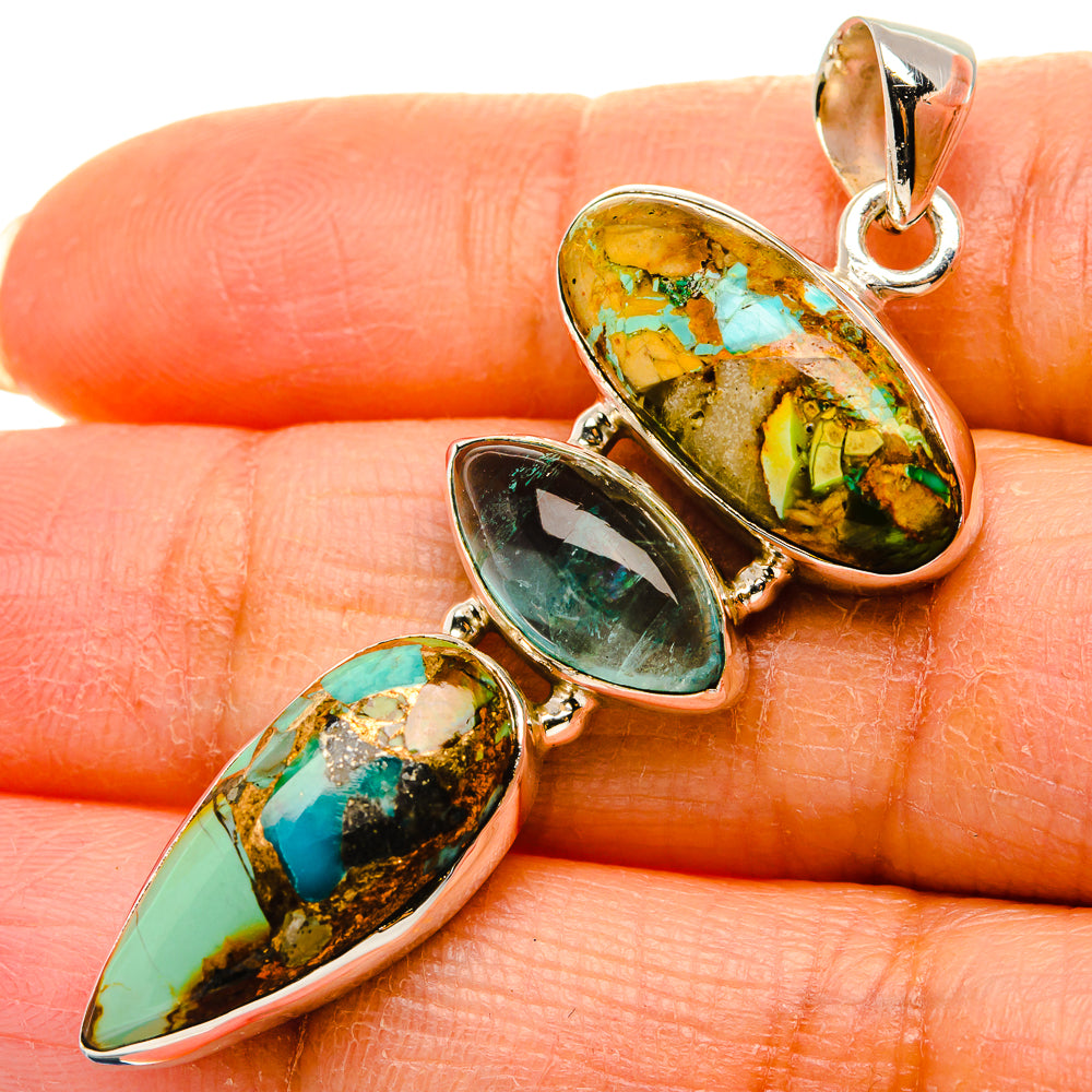 Kingman Mohave Turquoise, Aquamarine Pendant 2"  (925 Sterling Silver) PD37251