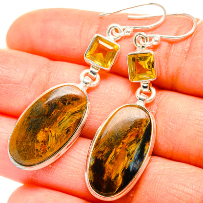 Golden Pietersite, Citrine Earrings 2 1/8" (925 Sterling Silver) EARR431599