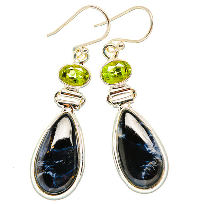 Pietersite, Peridot Earrings 1 7/8" (925 Sterling Silver) EARR431600