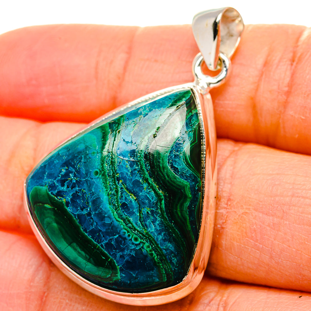 Malachite In Chrysocolla Pendant 1 1/2"  (925 Sterling Silver) PD37232