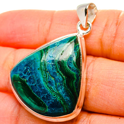 Malachite In Chrysocolla Pendant 1 1/2"  (925 Sterling Silver) PD37232