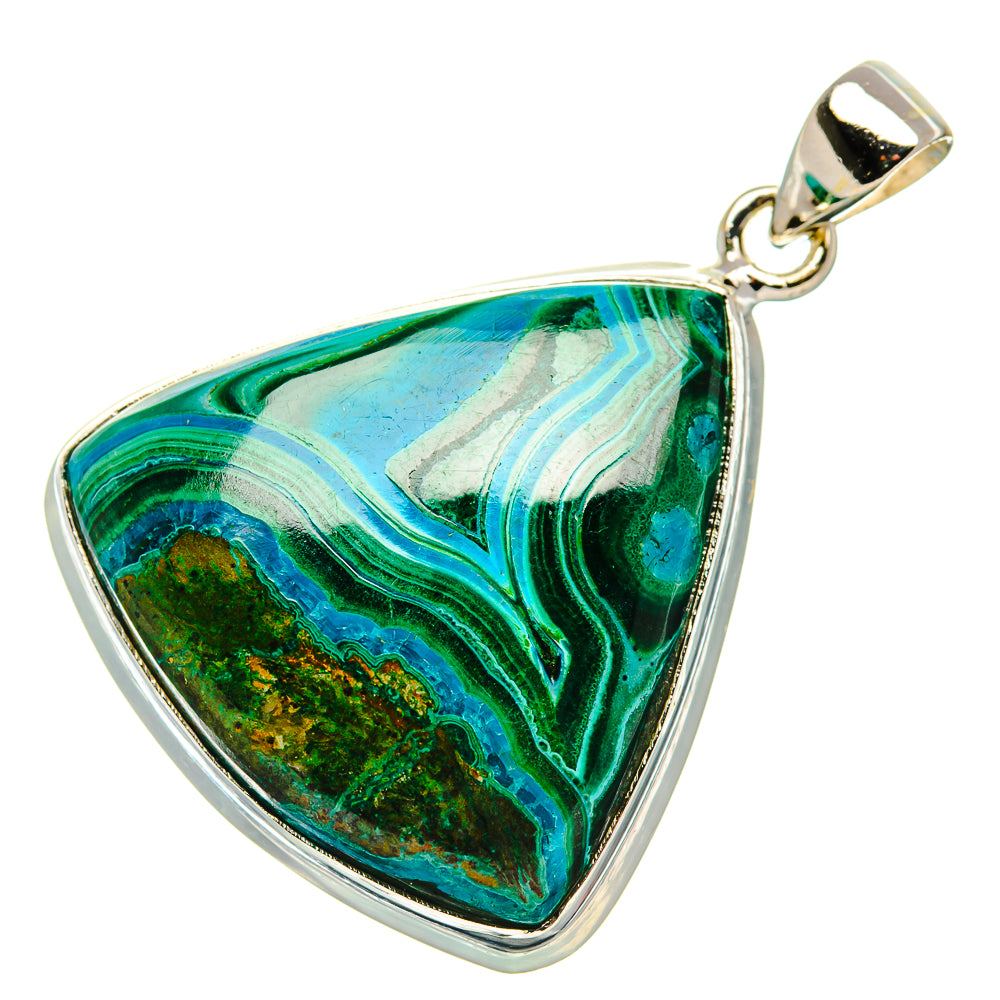 Malachite In Chrysocolla Pendant 1 3/4" (925 Sterling Silver) PD37148