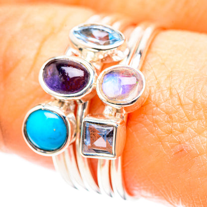 Larimar, Tanzanite, Blue Topaz, Rainbow Moonstone 925 Sterling Silver Ring Size 8 (925 Sterling Silver) RING137294