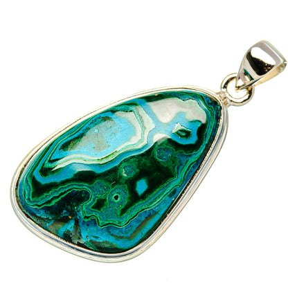 Malachite In Chrysocolla Pendant 1 3/4" (925 Sterling Silver) PD37108