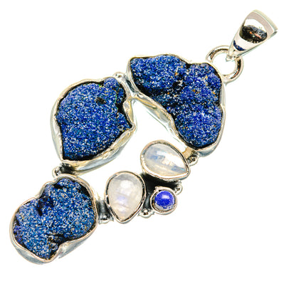 Rough Lapis Lazuli, Rainbow Moonstone Pendant 2" (925 Sterling Silver) PD36303