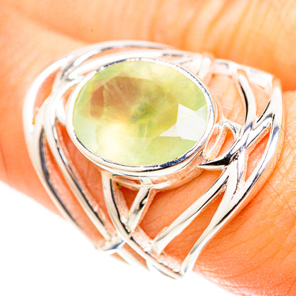 925 sterling silver ring with oval green prehnite centerpiece
