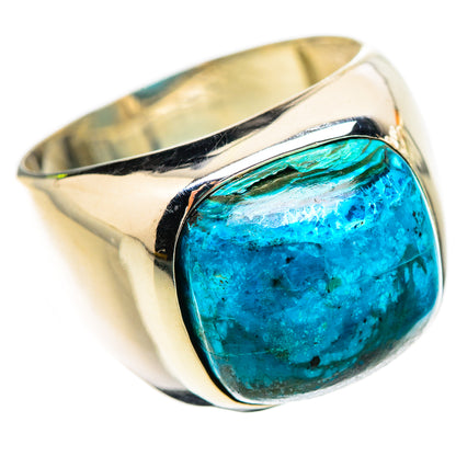 Sterling silver ring with oval bezel-set blue-green chrysocolla stone, size 8