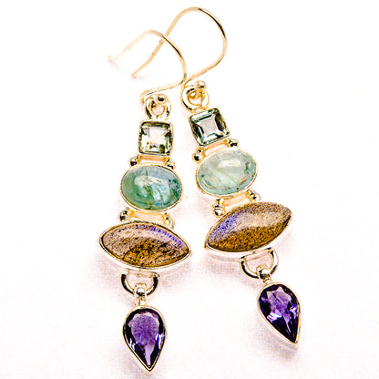 Labradorite, Tanzanite, Aquamarine, Blue Topaz Earrings 1 7/8" (925 Sterling Silver) EARR431905