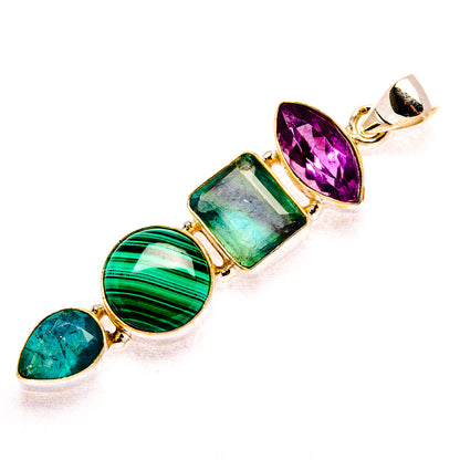 Malachite, Aquamarine, Amethyst 925 Sterling Silver Pendant 2 1/4" (925 Sterling Silver) PD37726