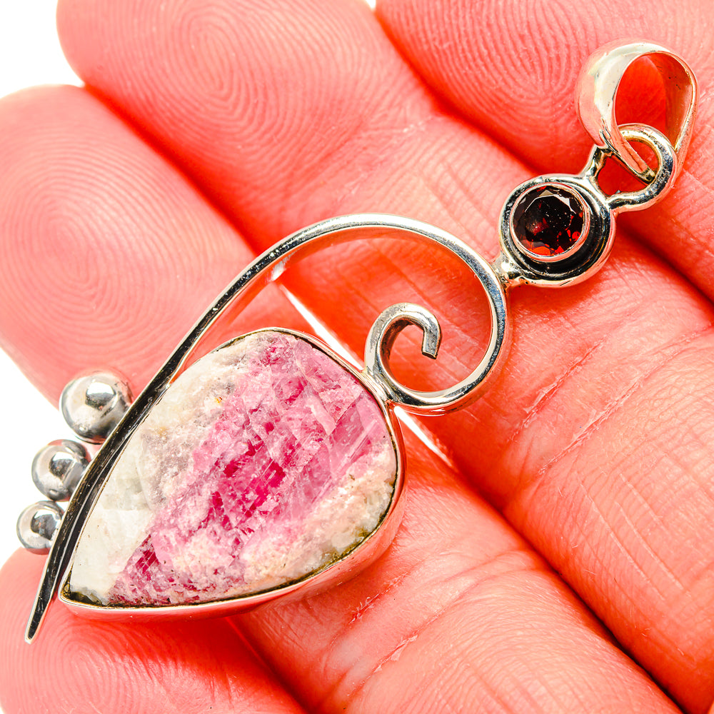Rough Pink Agate, Garnet Pendant 2 1/4" (925 Sterling Silver) PD36812