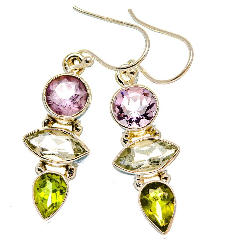Ana Silver Co Faceted Green Amethyst, Amethyst, Peridot Earrings 1 1/2" (925 Sterling Silver)