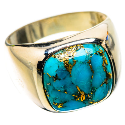 Sterling silver ring with blue turquoise oval stone and gold flecked matrix