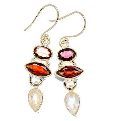 Ana Silver Co Garnet, Rainbow Moonstone Earrings 1 3/4" (925 Sterling Silver)