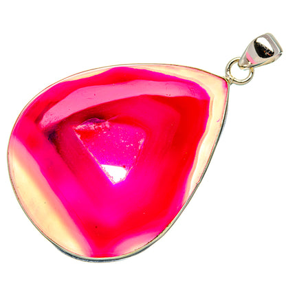 Pink window druzy pendant in 925 sterling silver, teardrop pink gem with bail.