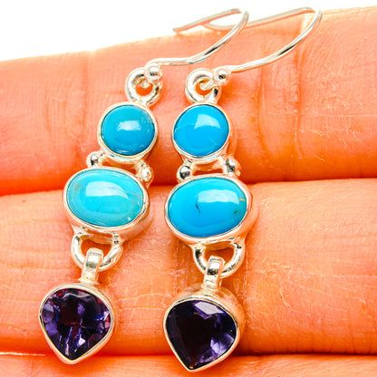 Sleeping Beauty Turquoise, Tanzanite Earrings 1 3/4" (925 Sterling Silver) EARR431804