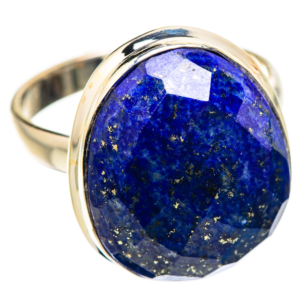 Polished sterling silver ring with oval lapis lazuli cabochon, bright blue stone bezel