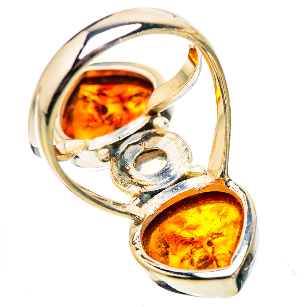 Ana Silver Co Large Baltic Amber, Rainbow Moonstone Ring Size 7 (925 Sterling Silver)